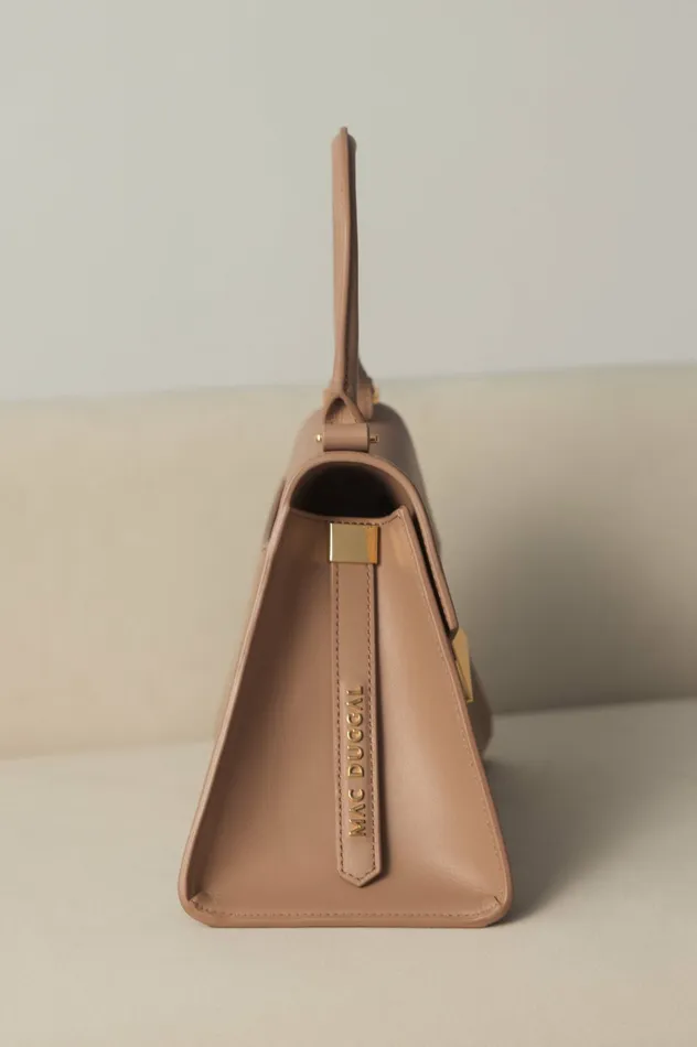 Angular Small Taupe Leather Handbag With Gold Hardware Taupe Women Top Handle Bags Mac Duggal