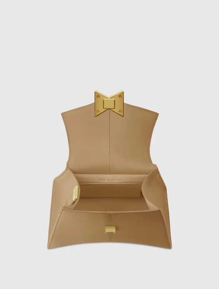 Angular Small Taupe Leather Handbag With Gold Hardware Taupe Women Top Handle Bags Mac Duggal