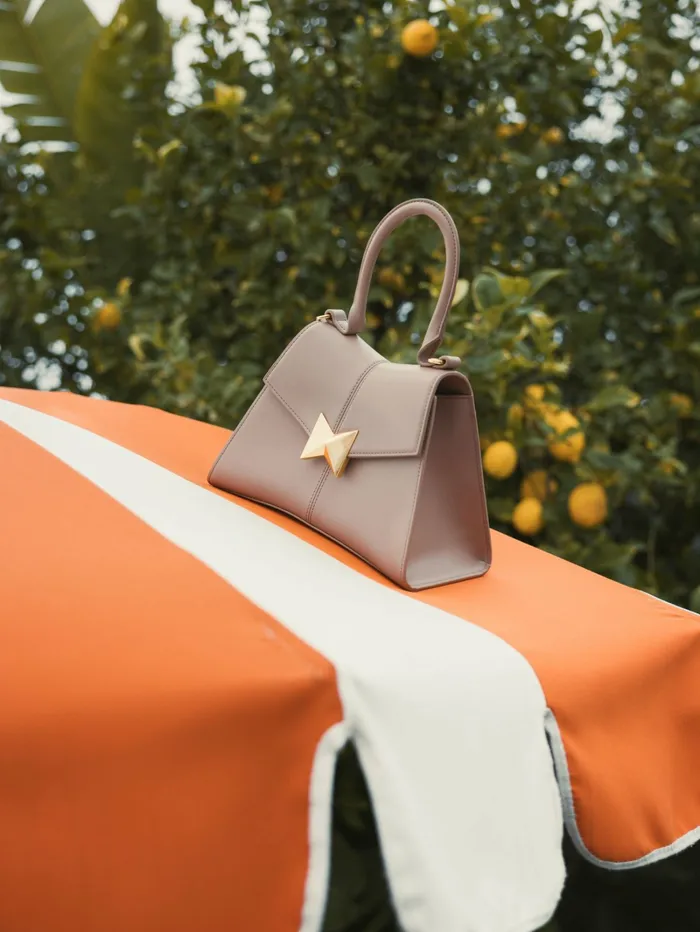 Angular Small Taupe Leather Handbag With Gold Hardware Taupe Women Top Handle Bags Mac Duggal