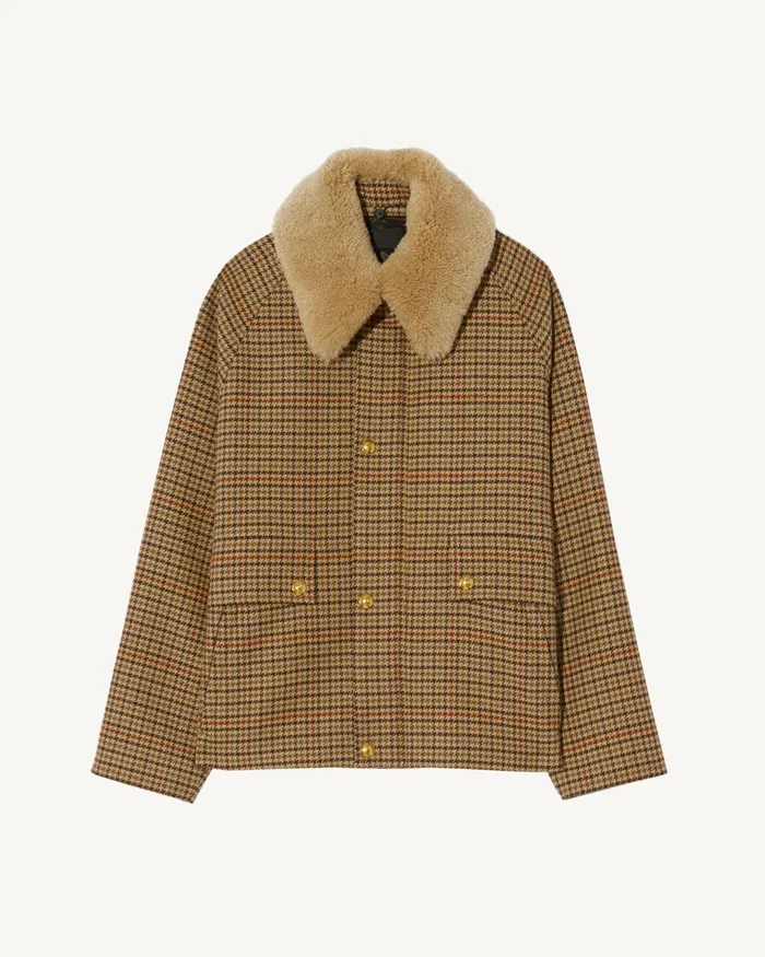 APOLIN PARKA Large Oak Check Women Nili Lotan Jackets and Blazers