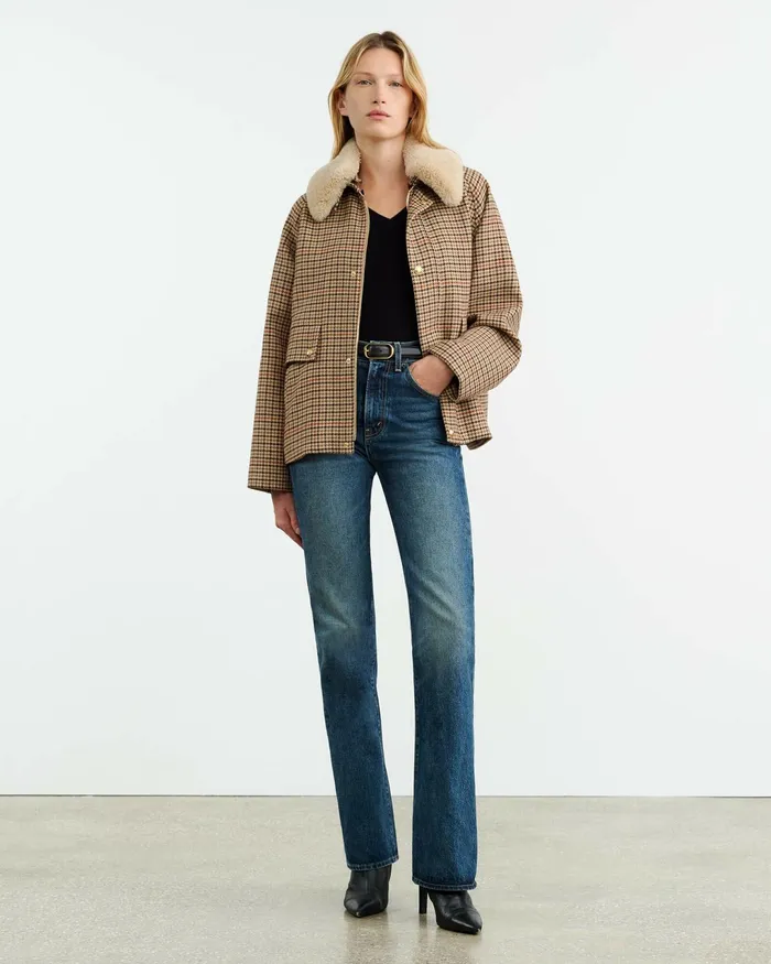 APOLIN PARKA Large Oak Check Women Nili Lotan Jackets and Blazers