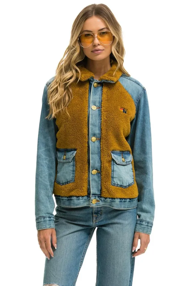 Aspen Sherpa Unisex Denim Jacket 8211 Medium Vintage WomenMen Aviator Nation Denim Aspen Sherpa Unisex Denim Jacket 8211 Medium Vintage WomenMen Aviator Nation Denim