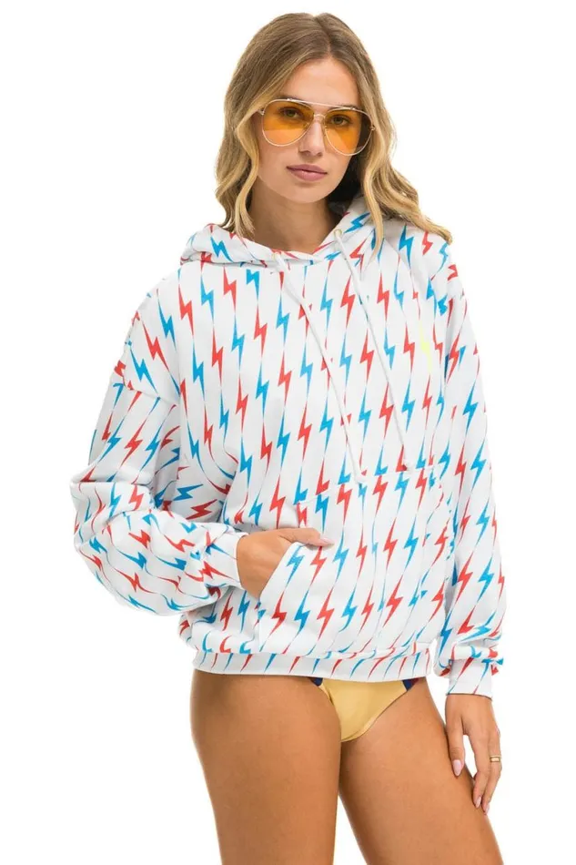 Aviator Bolt W Bolt Embroidery Relaxed Pullover Hoodie 8211 White Usa WomenMen Aviator Nation Hoodies