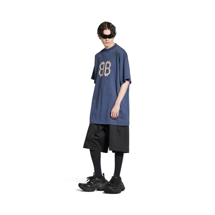 Balenciaga Tshirts Men Men039s Crypto Tshirt Oversized In Blue Blue
