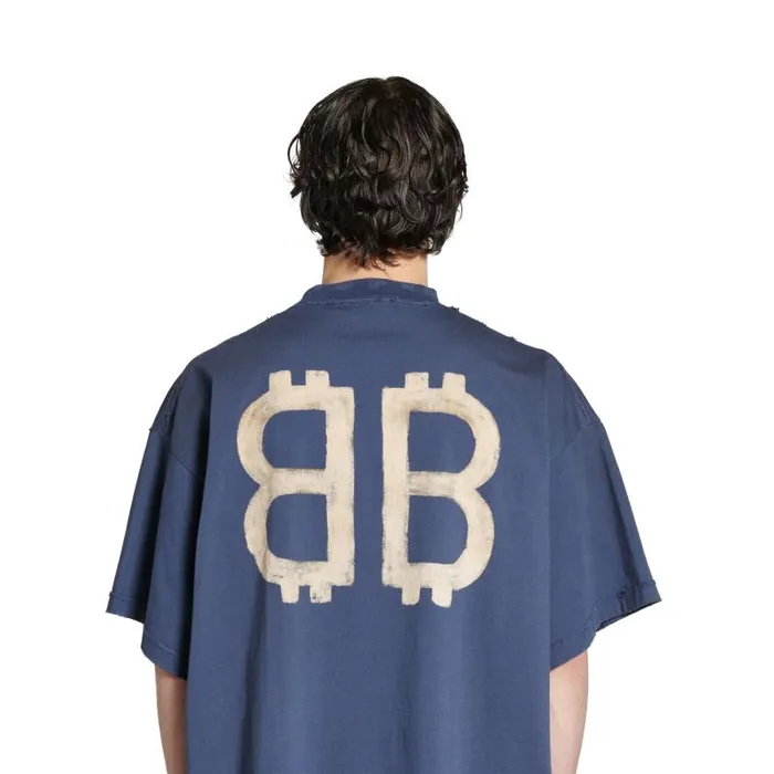 Balenciaga Tshirts Men Men039s Crypto Tshirt Oversized In Blue Blue Balenciaga Tshirts Men Men039s Crypto Tshirt Oversized In Blue Blue