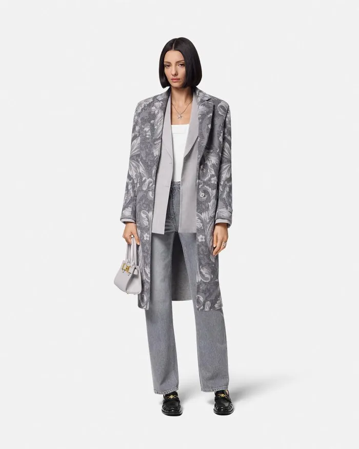 Barocco CashmereBlend Overcoat Gray Women Versace Outerwear and Coats