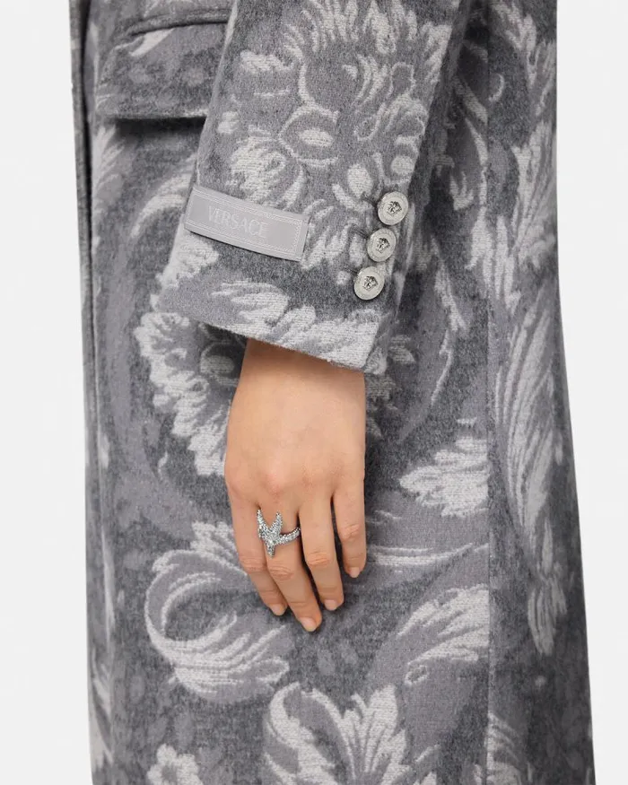 Barocco CashmereBlend Overcoat Gray Women Versace Outerwear and Coats
