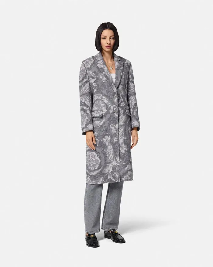 Barocco CashmereBlend Overcoat Gray Women Versace Outerwear and Coats