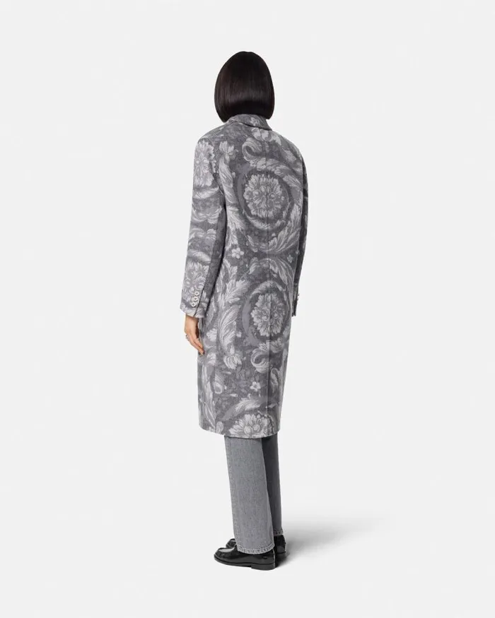 Barocco CashmereBlend Overcoat Gray Women Versace Outerwear and Coats