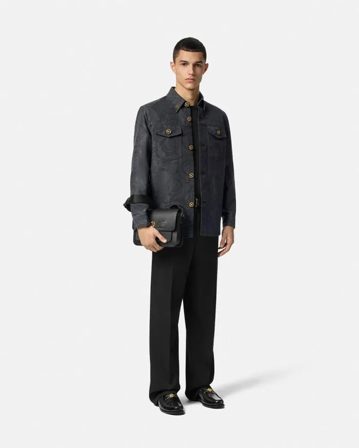 Barocco Jacquard Overshirt Gray Men Versace Jackets and Coats