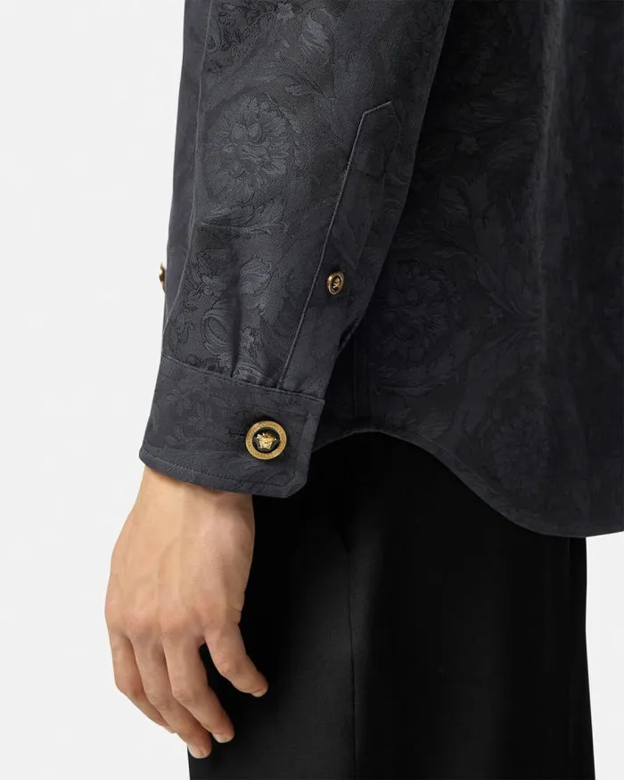 Barocco Jacquard Overshirt Gray Men Versace Jackets and Coats