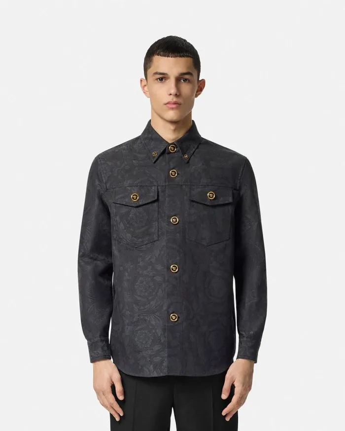 Barocco Jacquard Overshirt Gray Men Versace Jackets and Coats