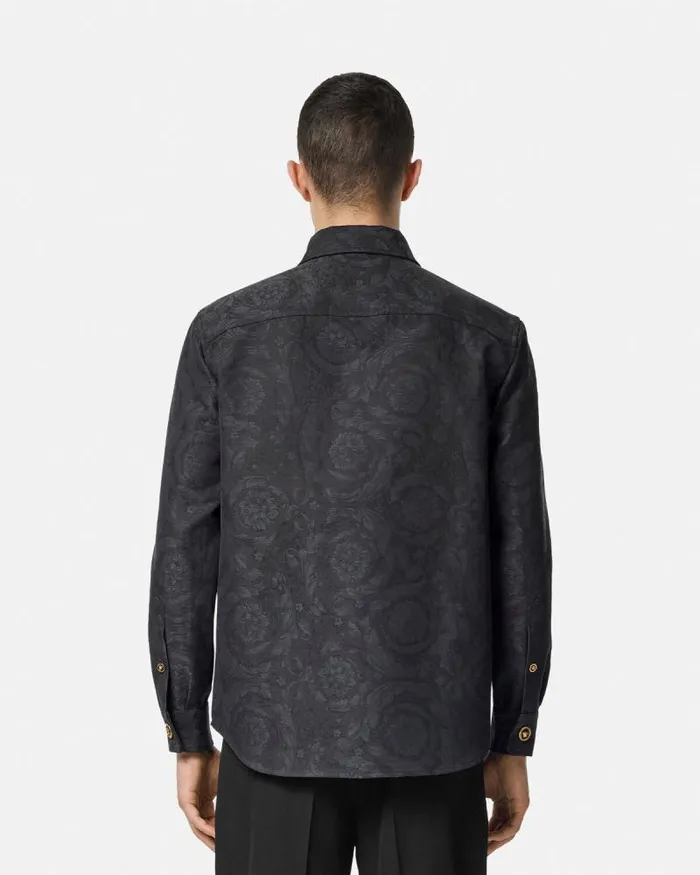 Barocco Jacquard Overshirt Gray Men Versace Jackets and Coats
