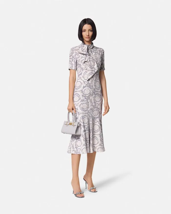 Barocco Lavallire Silk Crpe Midi Dress Gray Women Versace Dresses