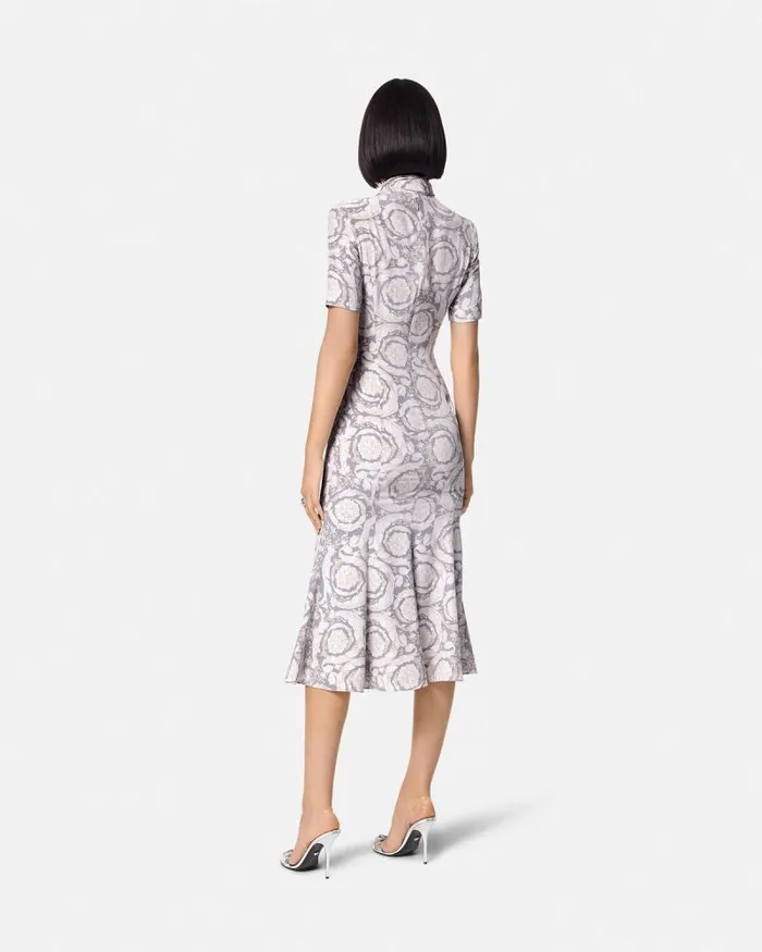 Barocco Lavallire Silk Crpe Midi Dress Gray Women Versace Dresses