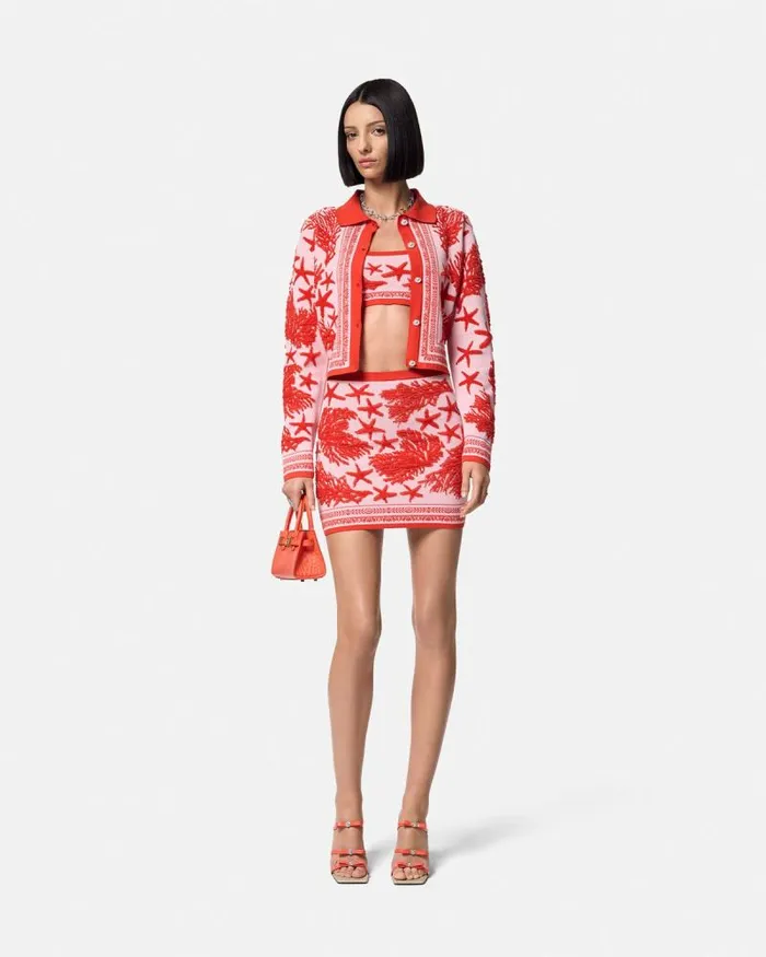 Barocco Sea Knit Crop Top Light Pink Women Versace Shirts and Tops