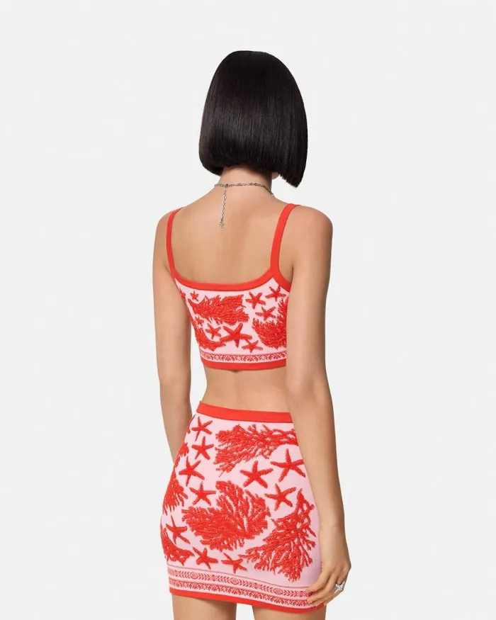 Barocco Sea Knit Crop Top Light Pink Women Versace Shirts and Tops
