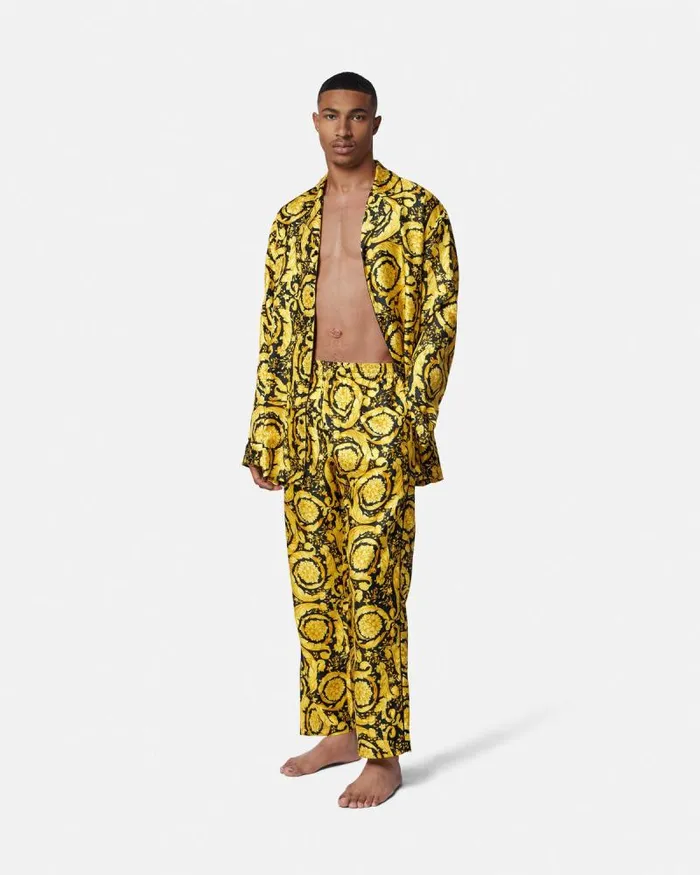 Barocco Silk Pajama Bottoms Blackprint Men Versace Loungewear and Pajamas