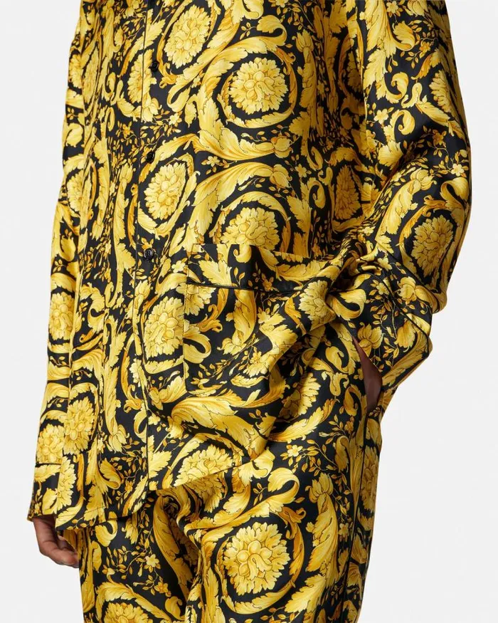 Barocco Silk Pajama Bottoms Blackprint Men Versace Loungewear and Pajamas