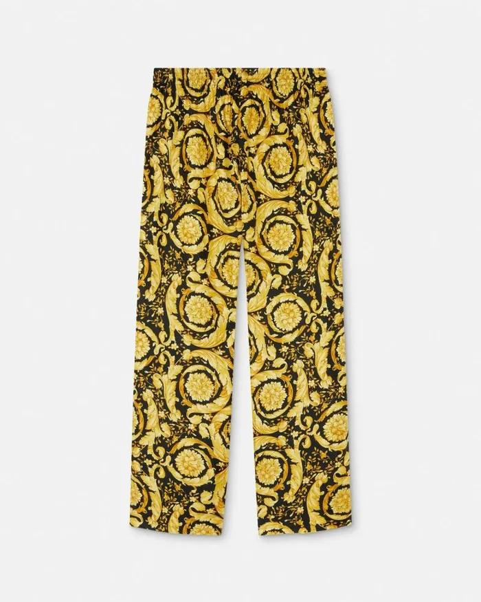 Barocco Silk Pajama Bottoms Blackprint Men Versace Loungewear and Pajamas