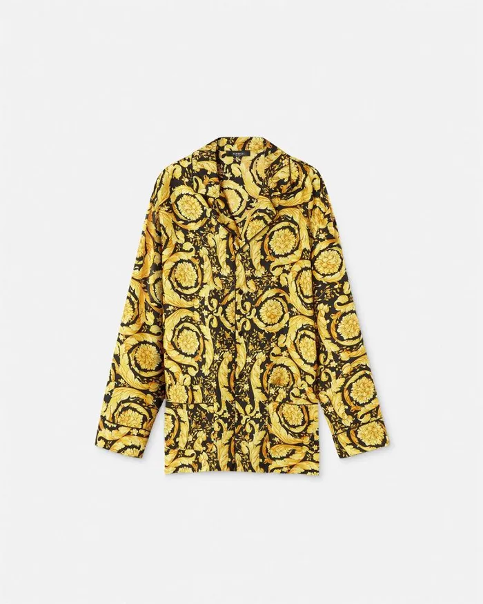 Barocco Silk Pajama Top Blackprint Men Versace Loungewear and Pajamas