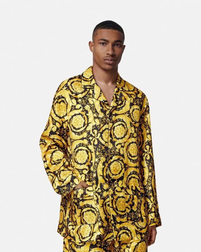 Barocco Silk Pajama Top Blackprint Men Versace Loungewear and Pajamas