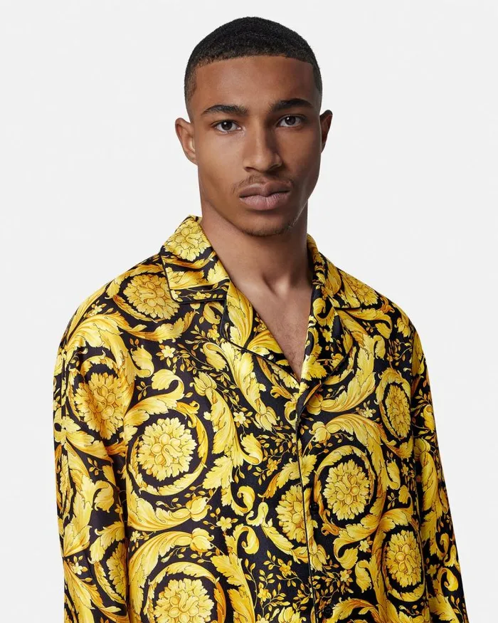 Barocco Silk Pajama Top Blackprint Men Versace Loungewear and Pajamas