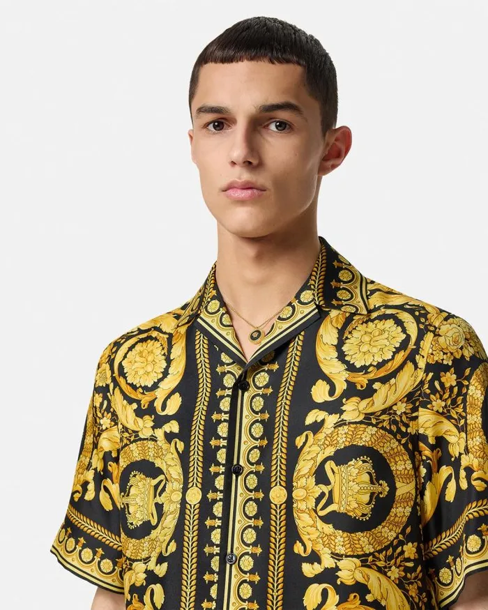 Barocco Silk Shirt Blackprint Men Versace Shirts