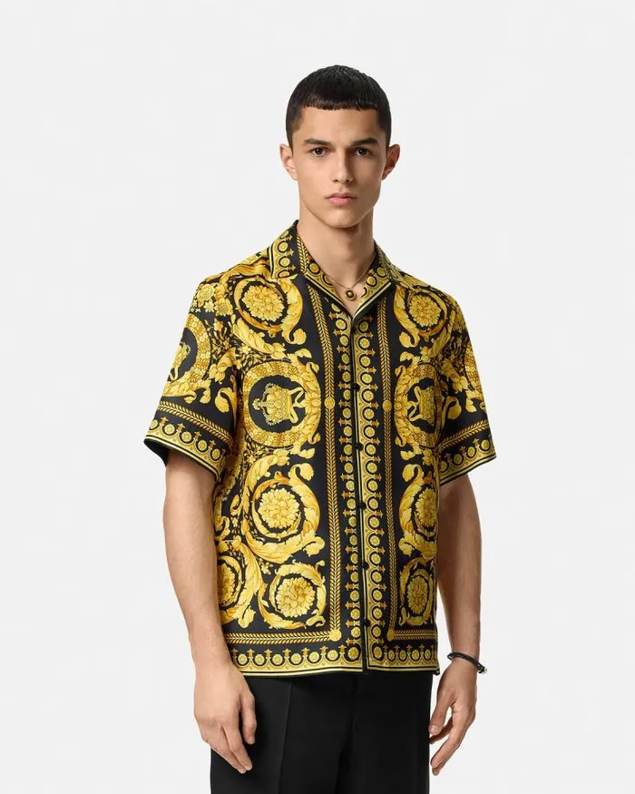 Barocco Silk Shirt Blackprint Men Versace Shirts