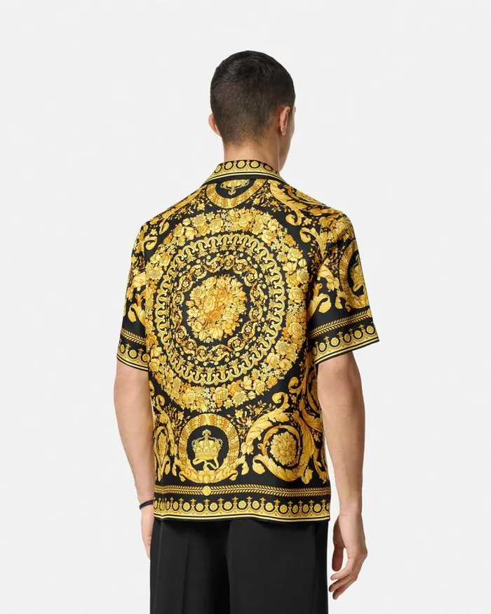 Barocco Silk Shirt Blackprint Men Versace Shirts