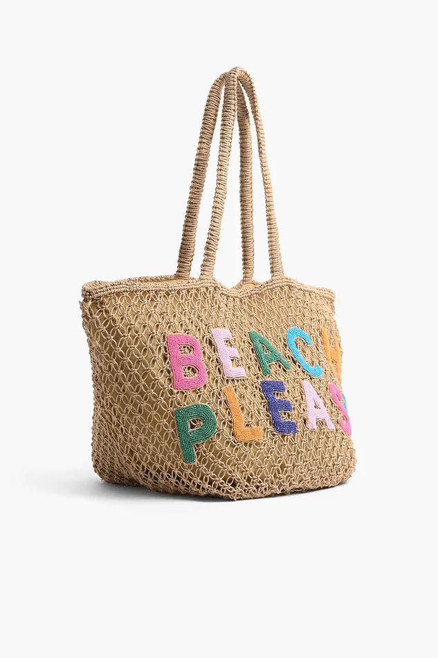 Beach Bags Beach Please Beaded Macrame Jute Tote 8211 America and Beyond Women