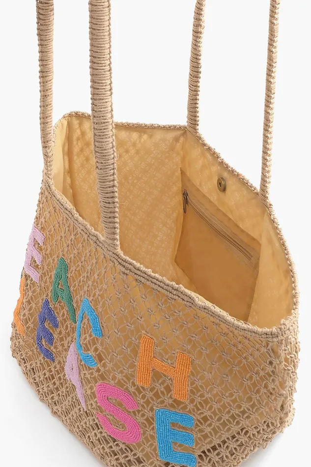 Beach Bags Beach Please Beaded Macrame Jute Tote 8211 America and Beyond Women