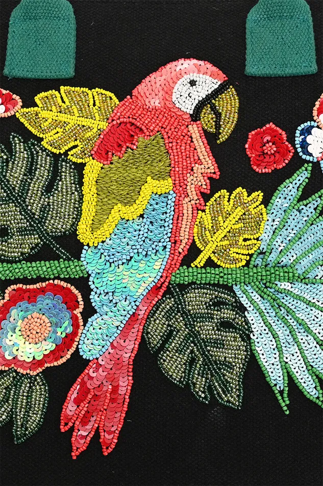 Beach Bags Women America and Beyond Parrot Beaded Fringed Tote