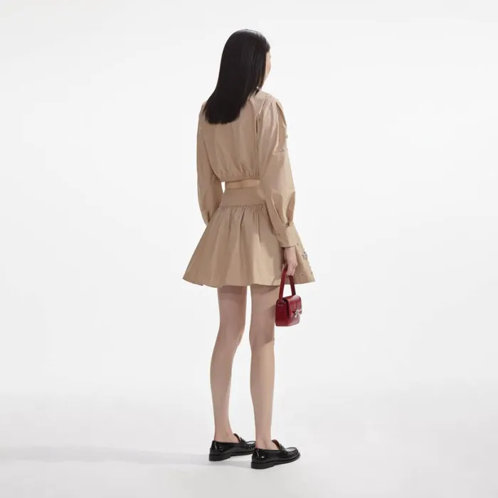 Beige Cotton Embellished Mini Skirt Women Self Portrait Bottoms Beige Cotton Embellished Mini Skirt Women Self Portrait Bottoms