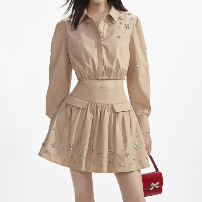 Beige Cotton Embellished Mini Skirt Women Self Portrait Bottoms Beige Cotton Embellished Mini Skirt Women Self Portrait Bottoms