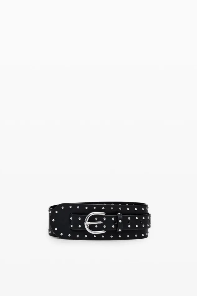 Belts Women Desigual Wide Studded Belt Black