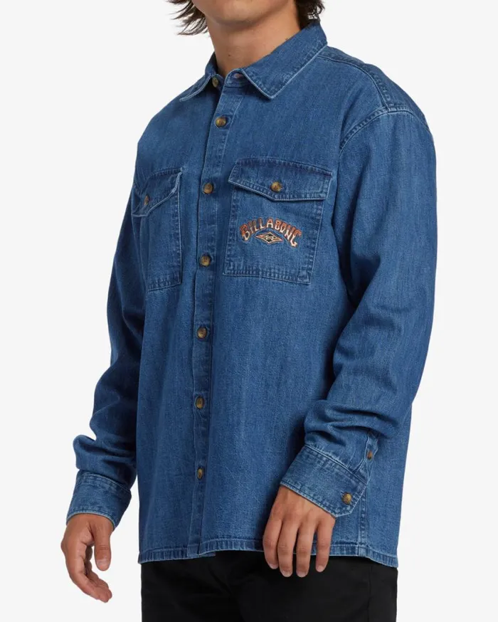 Billabong Bong Days Long Sleeve Top Denim Blue Mens Shirts