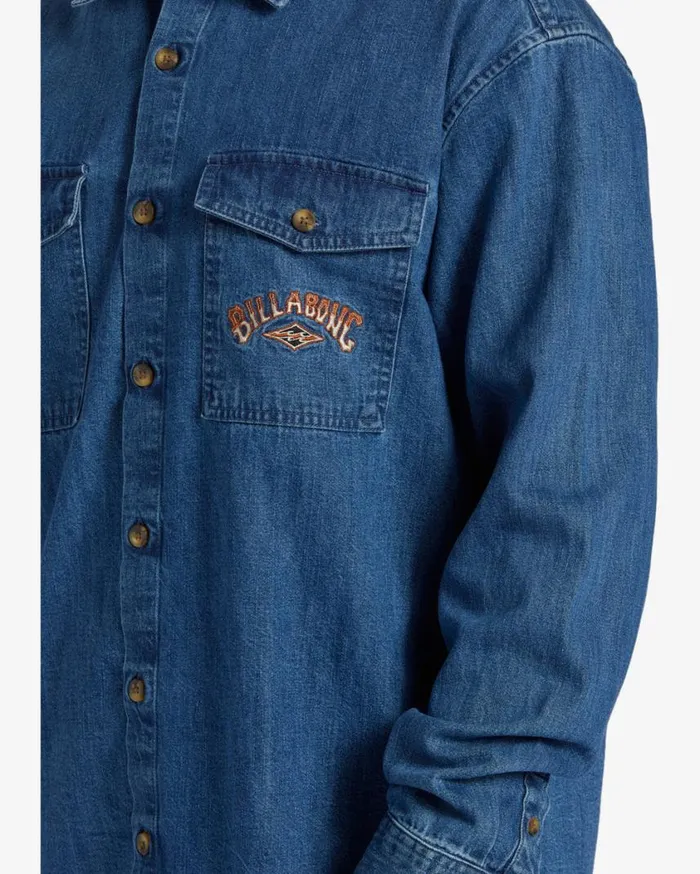 Billabong Bong Days Long Sleeve Top Denim Blue Mens Shirts