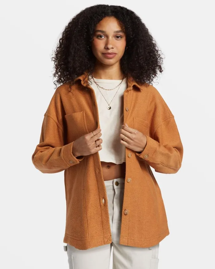 Billabong Everytime Oversized Shacket Sandalwood Womens Tops