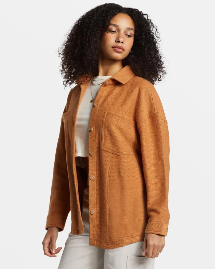 Billabong Everytime Oversized Shacket Sandalwood Womens Tops Billabong Everytime Oversized Shacket Sandalwood Womens Tops
