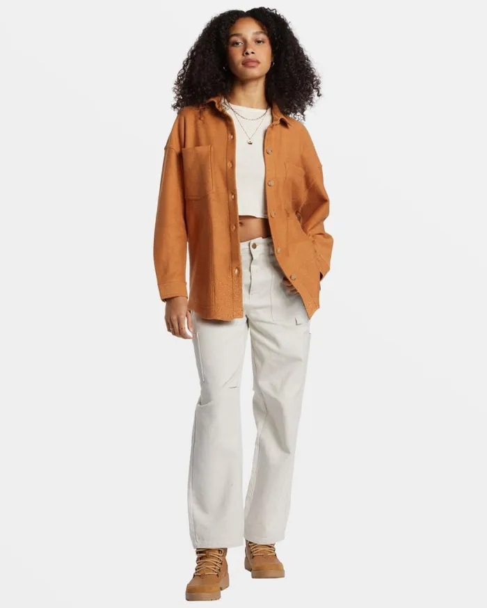 Billabong Everytime Oversized Shacket Sandalwood Womens Tops Billabong Everytime Oversized Shacket Sandalwood Womens Tops