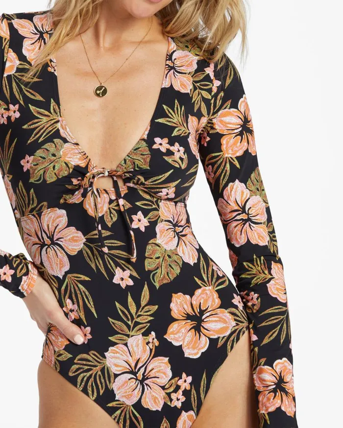 Billabong Hooked On Tropics Surf Tee Black Pebble Womens Rashguards and Bodysuits Billabong Hooked On Tropics Surf Tee Black Pebble Womens Rashguards and Bodysuits