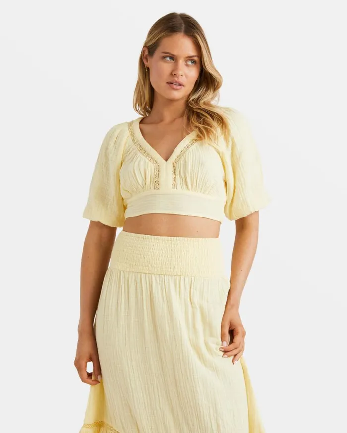 Billabong In The Palms Crop Top Retro Yellow Womens Tops