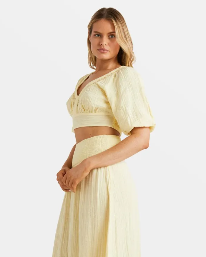 Billabong In The Palms Crop Top Retro Yellow Womens Tops Billabong In The Palms Crop Top Retro Yellow Womens Tops