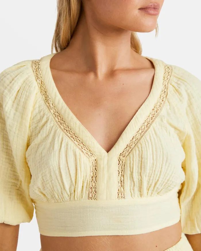 Billabong In The Palms Crop Top Retro Yellow Womens Tops Billabong In The Palms Crop Top Retro Yellow Womens Tops