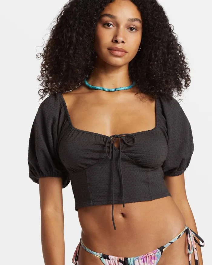 Billabong Posy Crop Top Black Sands Womens Tops Billabong Posy Crop Top Black Sands Womens Tops