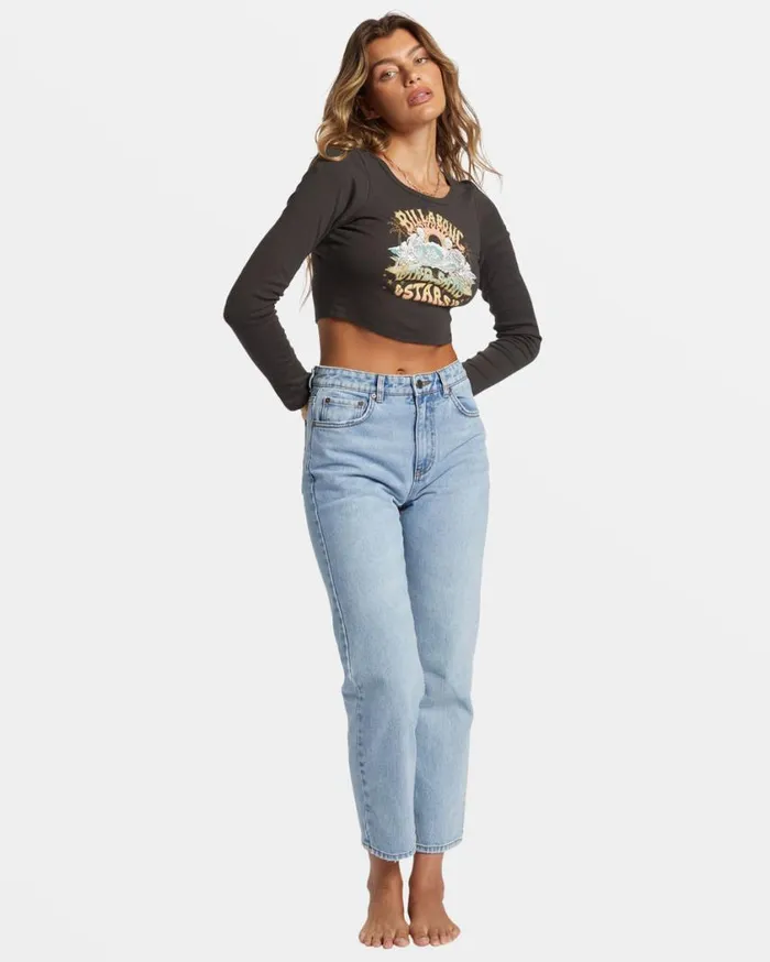 Billabong Stars In Your Eyes Long Sleeve Cropped Tshirt Off Black Womens Tops Billabong Stars In Your Eyes Long Sleeve Cropped Tshirt Off Black Womens Tops