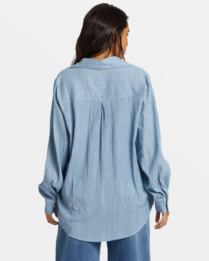 Billabong Swell Oversized Long Sleeve Shirt Blue Shadow Womens Tops Billabong Swell Oversized Long Sleeve Shirt Blue Shadow Womens Tops