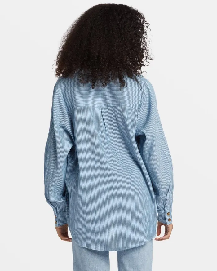 Billabong Swell Oversized Long Sleeve Shirt Blue Shadow Womens Tops Billabong Swell Oversized Long Sleeve Shirt Blue Shadow Womens Tops