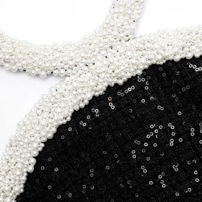 Black Boucle Pearl Trim Mini Dress Women Self Portrait Dresses Black Boucle Pearl Trim Mini Dress Women Self Portrait Dresses